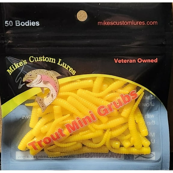 New Trout, Steelhead, Salmon Mini Grub Solid Tail Bodies Yellow
