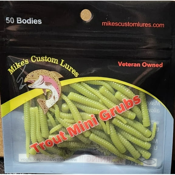 New Trout, Steelhead, Salmon Mini Grubs 50ct Pack Bug Green