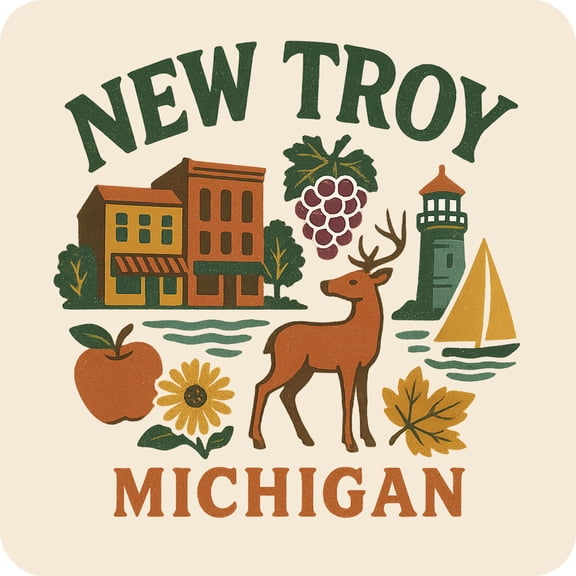 New Troy Michigan Keepsakes Souvenir Vinyl Sticker – Destination Travel Keepsake Collectible (4-Inches Wide)