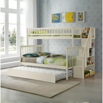 New Twin over Full Stairway Bunk Bed with Trundle,Cream
