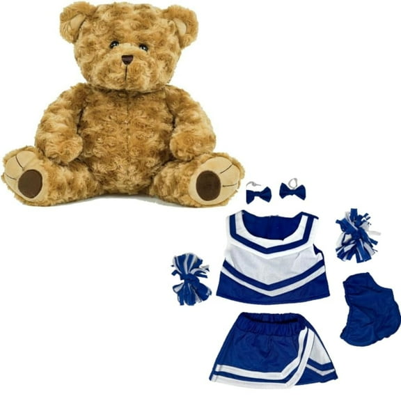 New Twist Bear 8-Inch Stuffed Toy in Royal and White Cheerleader Outfit - Cute Plush Toy with Top, Skirt, and Pom Poms - Ideal Cheerleading Gift for Children