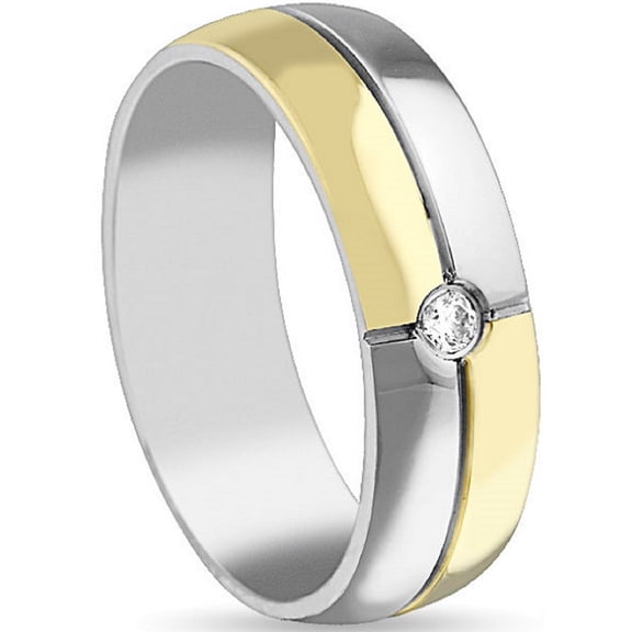 New Two Toned Stainless Steel Cubic Zirconia Accent Wedding Ring Size 6