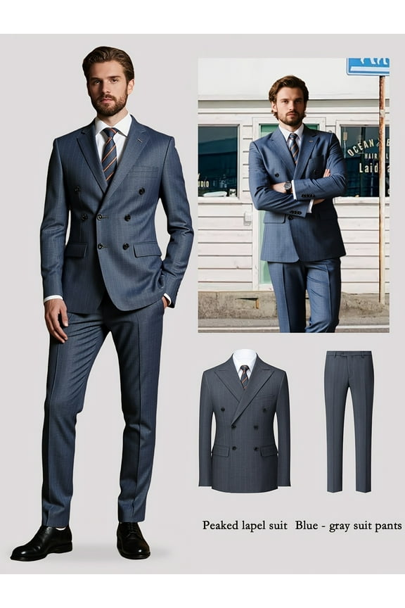 New Two-piece Men'S Suit: Suit Jacket+pants Set, Double Row Buttons, Formal Business Suit For Groom, Ball And Special Events | High Quality Fabric, British Style, Elegant And Fashionable