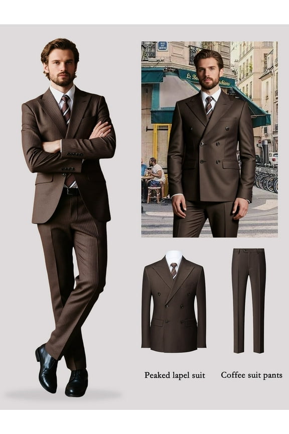 New Two-piece Men'S Suit: Suit Jacket+pants Set, Double Row Buttons, Formal Business Suit For Groom, Ball And Special Events | High Quality Fabric, British Style, Elegant And Fashionable