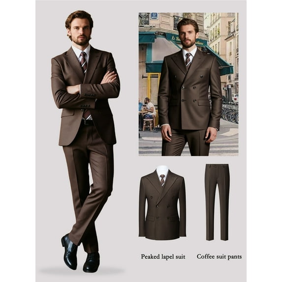 New Two-piece Men'S Suit: Suit Jacket+pants Set, Double Row Buttons, Formal Business Suit For Groom, Ball And Special Events | High Quality Fabric, British Style, Elegant And Fashionable