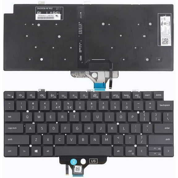 New US Black English Backlit Laptop Keyboard (Without palmrest) for Dell Latitude 7310 7310 2-in-1 5320 7320 7320 2-in-1 5320 2-in-1 P/N:18YPJ 018YPJ Light Backlight