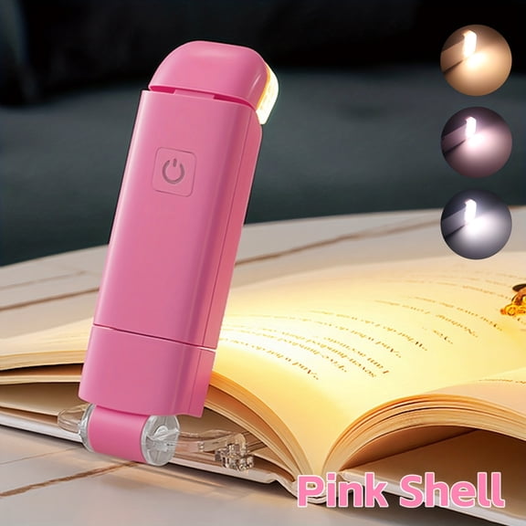 New USB Rechargeable Folding Reading Light, Eye Protection Reading Book Night Light for Night Reading, 3 Lighting Colors, 3 Adjustable Brightness, White Shell, Book Clips, Portable And Easy to Store