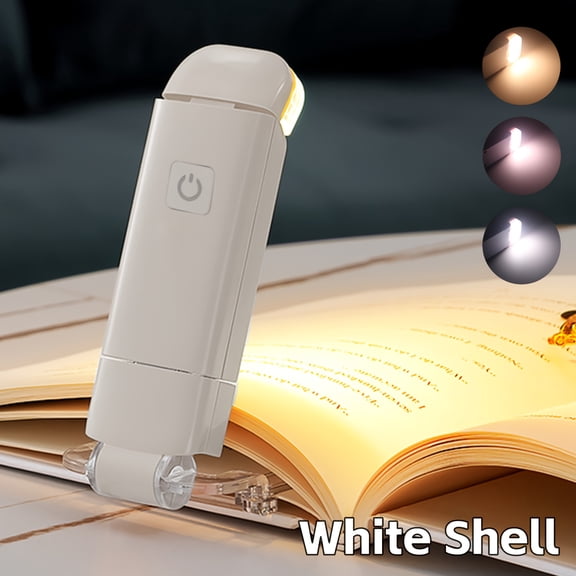 New USB Rechargeable Folding Reading Light, Eye Protection Reading Book Night Light for Night Reading, 3 Lighting Colors, 3 Adjustable Brightness, White Shell, Book Clips, Portable And Easy to Store