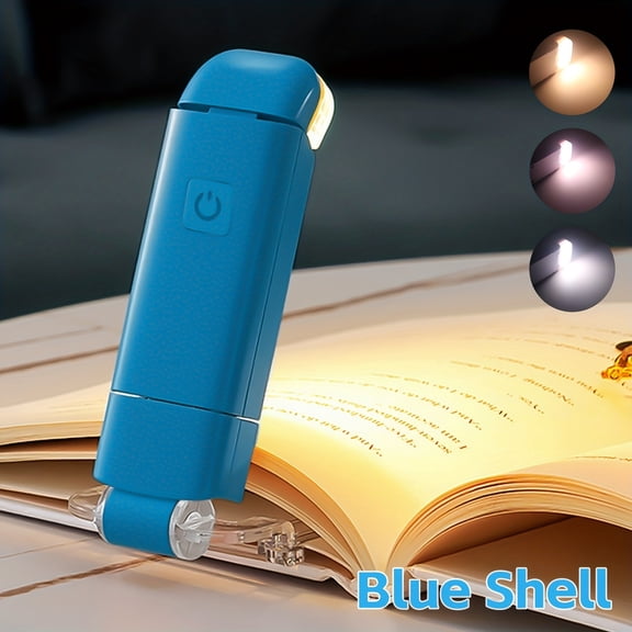 New USB Rechargeable Folding Reading Light, Eye Protection Reading Book Night Light for Night Reading, 3 Lighting Colors, 3 Adjustable Brightness, White Shell, Book Clips, Portable And Easy to Store