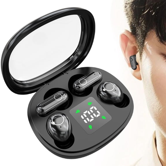 New Ultra Mini Bluetooth Earbuds,2 Pairs Semi-in-Ear Mini Sleep Earphones,Bluetooth Earbuds in-Ear Noise Cancelling Mic for Side Sports Work,Ear Buds Led Power Display(Black)