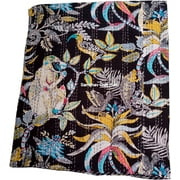 New Unique Monkey Floral Print Cotton Handmade Kantha Quilt Bohemain Decor Queen Size / King Size / Twin Size Bedspread Boho Coverlet Throw Blanket