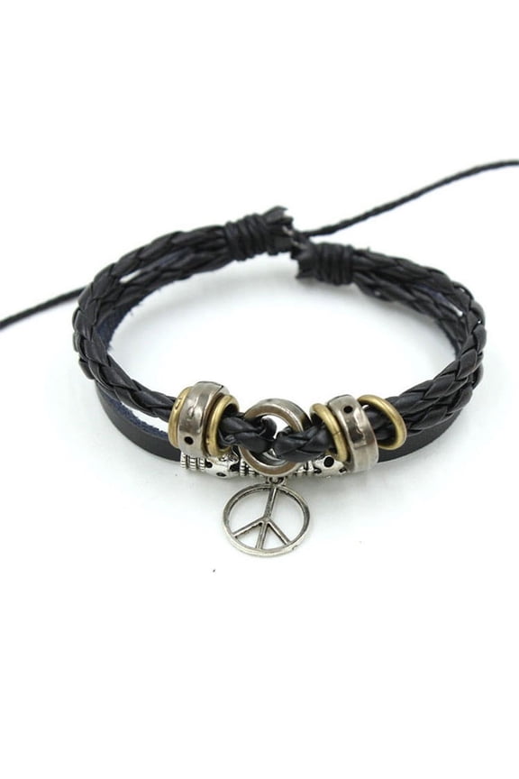 New Unisex Adjustable Genuine Leather Plaited Peace Surfer Bracelet Great Valentine's Day Gifts For Men, Women, Teens, Boys, Girls