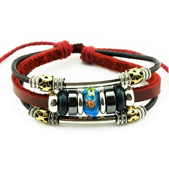 New Unisex Adjustable Triple Beaded Genuine Leather Bracelet Great Valentine's Day Gifts For Men, Women, Teens, Boys, Girls