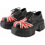 New Unisex Style Patchwork Red Round Toe Thick Sole Platform Chunky Heels Men Women Pumps Large Size Lace Up Fashion Punk Casual Shoes