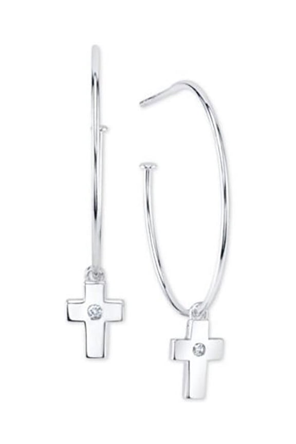 New Unwritten Cubic Zirconia Cross Hoop Earrings Sterling Silver $60.00