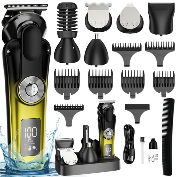 Rirool 6-in-1 Beard Trimmer for Men, Cordless Hair Clippers Grooming Kit with Electric Razor, Nose Hair Trimmer, Body Groomer, Waterproof USB Rechargeable Shaver Kit
