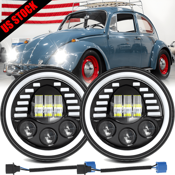 New Upgrade 7" Inch Round LED Headlight Projector Hi/Low Beam for Beetle 1967-79