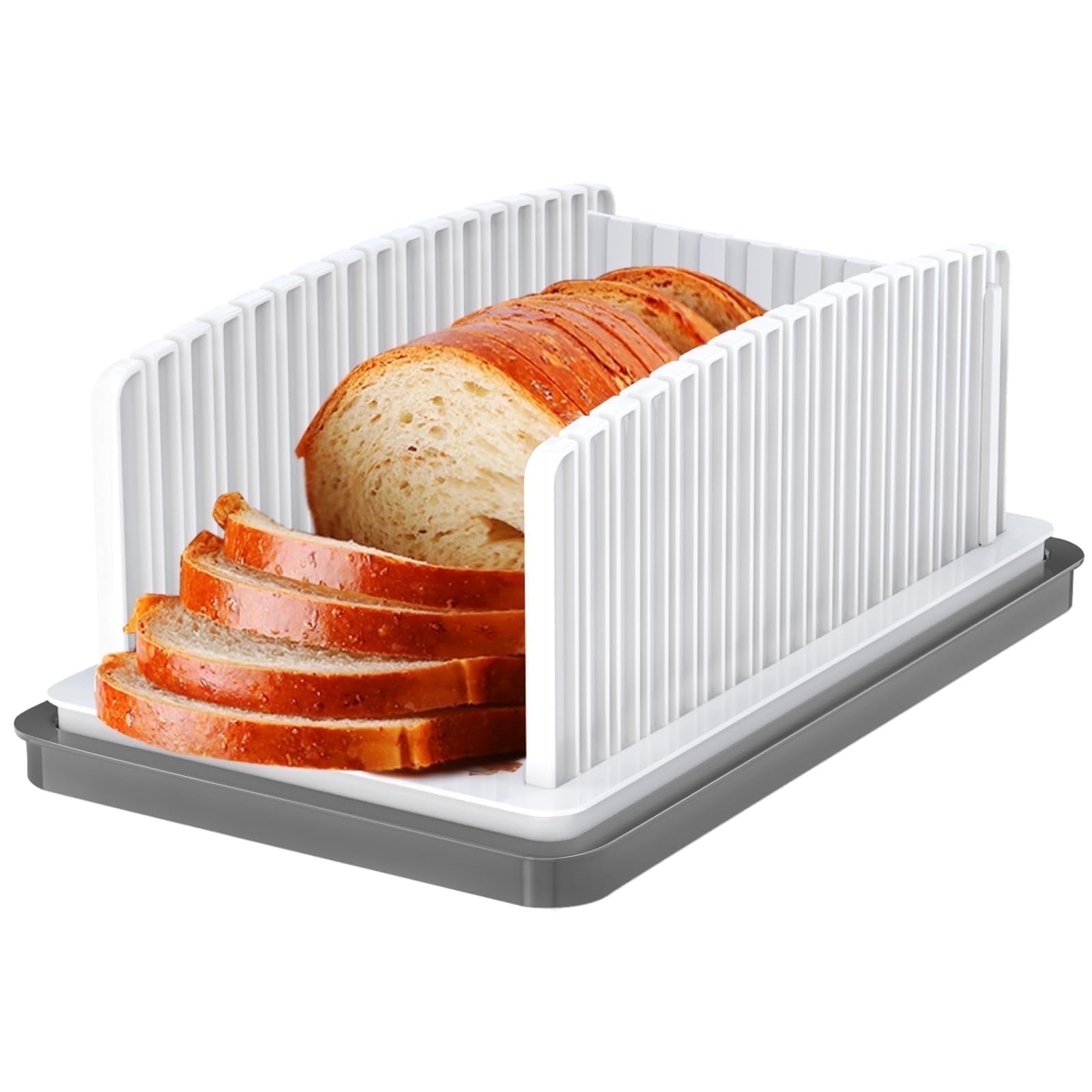 EssPur New Upgrade Bread Slicer for Homemade Bread, Bread Slicing Guide Adjustable Width, Foldable and Compact Cutting Guide with Crumb Tray, Suitability for Homemade Bread, Bagels, Cakes