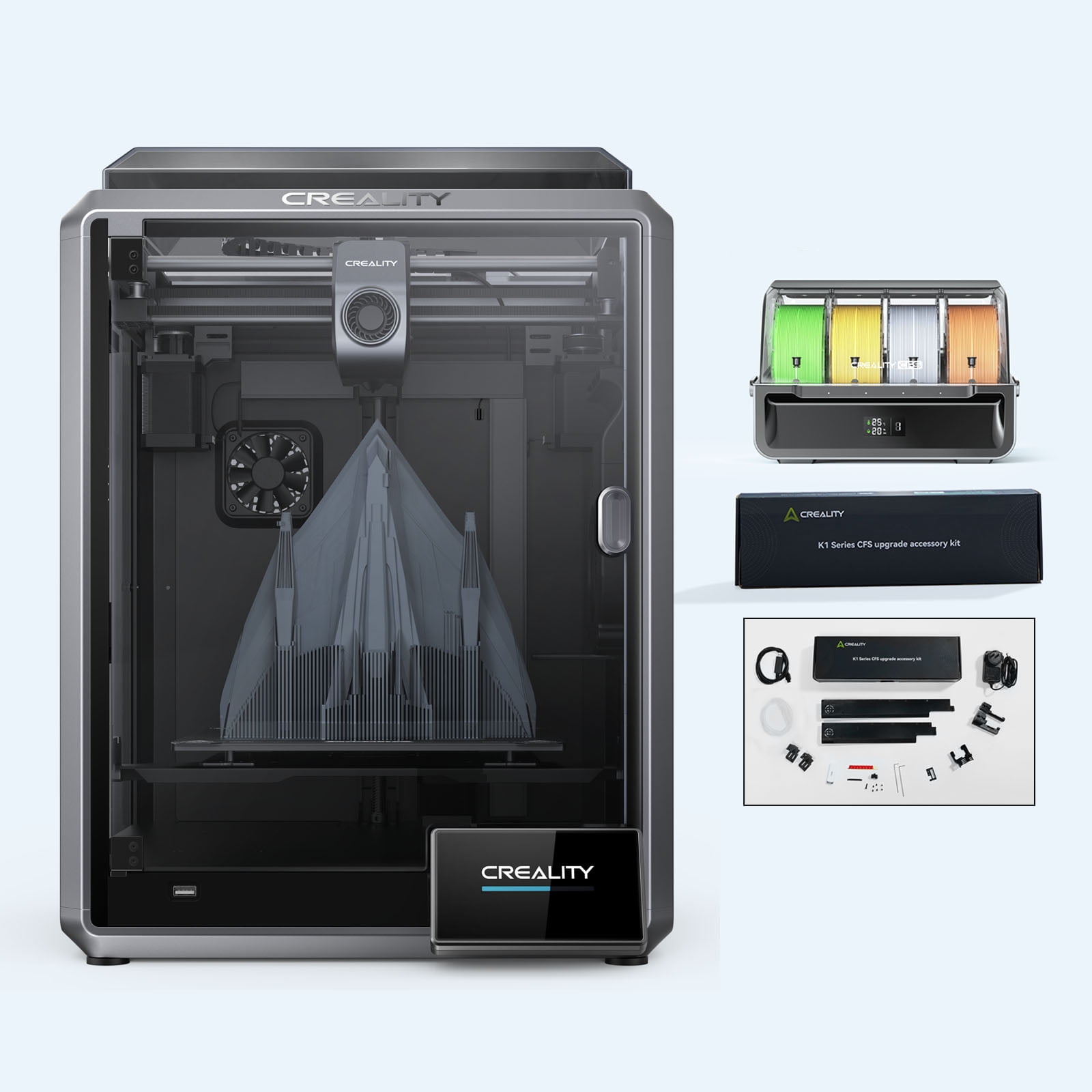 New Upgrade Creality K1 3D Printers + CFS Upgrade Accessory Kit + Creality Filament System Supports Multi-color Printing, Fast Connection to CFS, Auto Filament Identification| Mapping| Switch & Relay