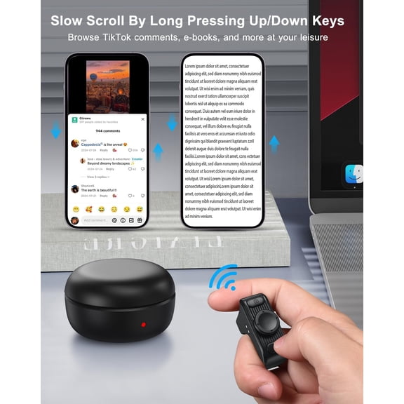 New Upgrade, Easy to Use TikTok Scrolling Ring Remote Control, Camera Shutter Remote, Wireless Bluetooth Scrolling Ring for iPhone, iPad, iOS, Android - Black
