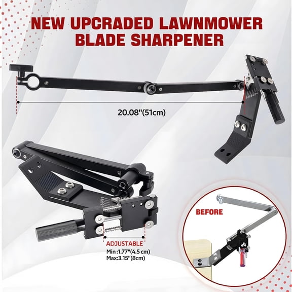 New Upgrade Large Size Mower Blade Sharpener 15 ° -45 ° Adjustable Frame with Ball Bearing 25mm Enlarged Handle Lawn Mower Blade Sharpener for Straight and Standard Lawnmower Blades- Black