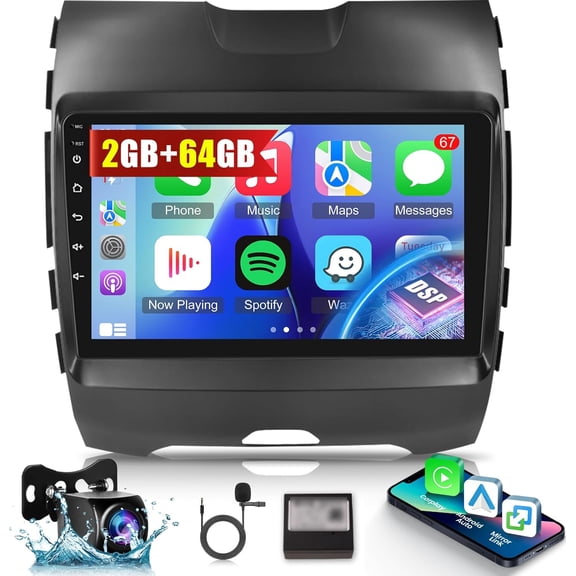New Upgrade Radio for Ford Edge 2016-2020 - [2+64G] 9 inch Touchscreen Android 13 DSP Audio - Wireless Carplay and Android Auto, GPS, WiFi, FM/RDS Radio, Mirror Link, SWC + AHD Rear View Camera
