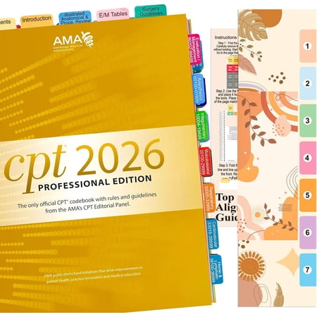 New Upgraded Index Tabs for CPT Professional 2026, Color-Coded and Laminated CPT 2026 Code Book Tabs, Easy Installation,with Page Markers and Alignment Guide & Bookmark (Book not Included)