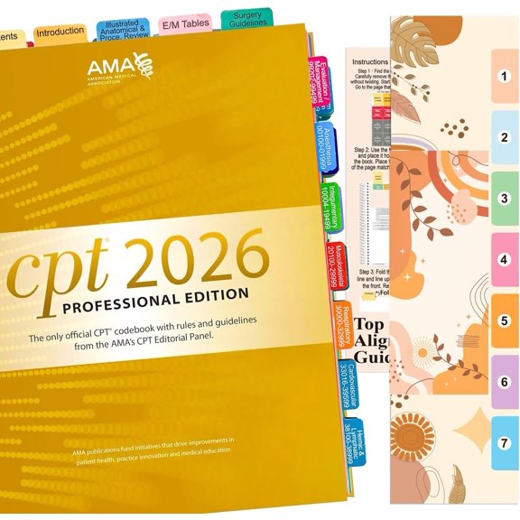 New Upgraded Index Tabs for CPT Professional 2026, Color-Coded and Laminated CPT 2026 Code Book Tabs, Easy Installation,with Page Markers and Alignment Guide & Bookmark (Book not Included)
