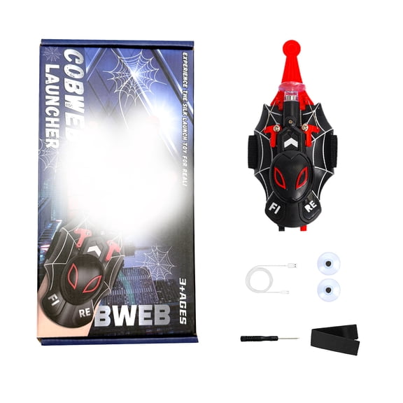 New Upgraded Spider Web Shooter Toy - String Launcher with Auto-Rewind, Realistic Web Slinger for Kids & Superhero Fans - Cool Action Toy with Suction Cup (Black)