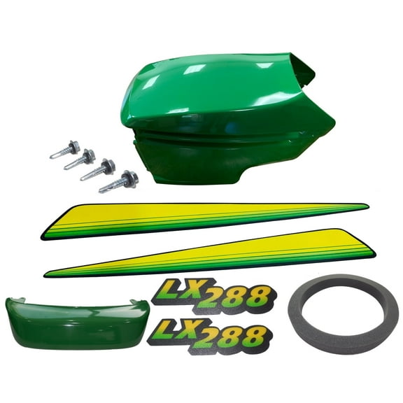 New Upper and Lower Hood Bumper, Foam Isolator , LH and RH Stickers Fits John Deere LX288 UP
