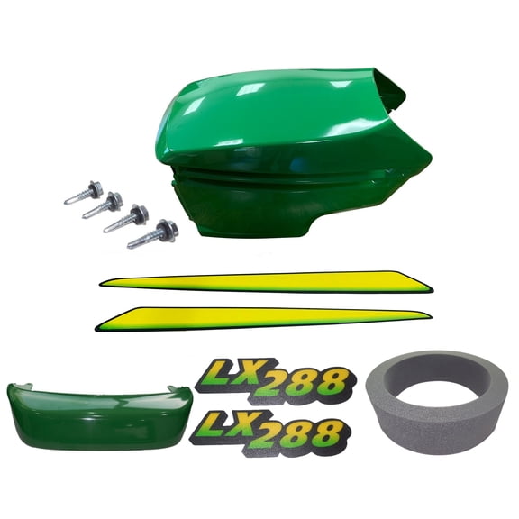New Upper and Lower Hood Bumper, Foam Isolator , LH and RH Stickers Fits John Deere LX288LOW
