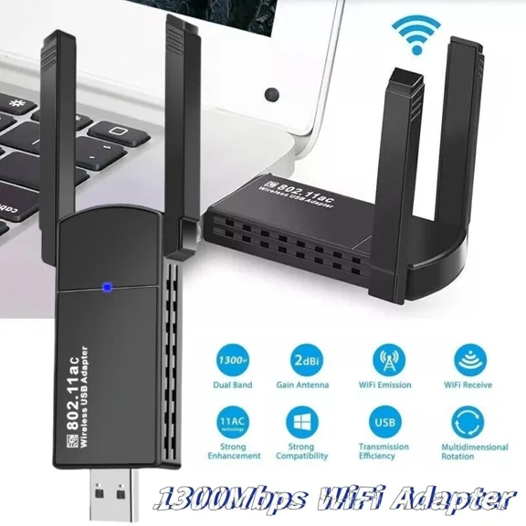 New Usb 3.0 Wireless Wifi Adapter 1300Mbps Range Dongle Dual Band 2G 5G Network