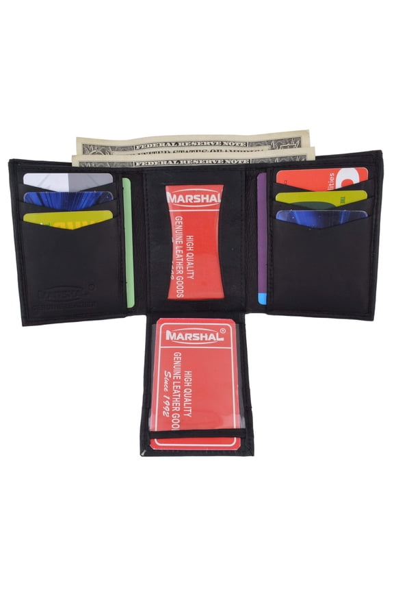 New V-Cut Mens Leather Trifold Wallet W/Card Holder 2855