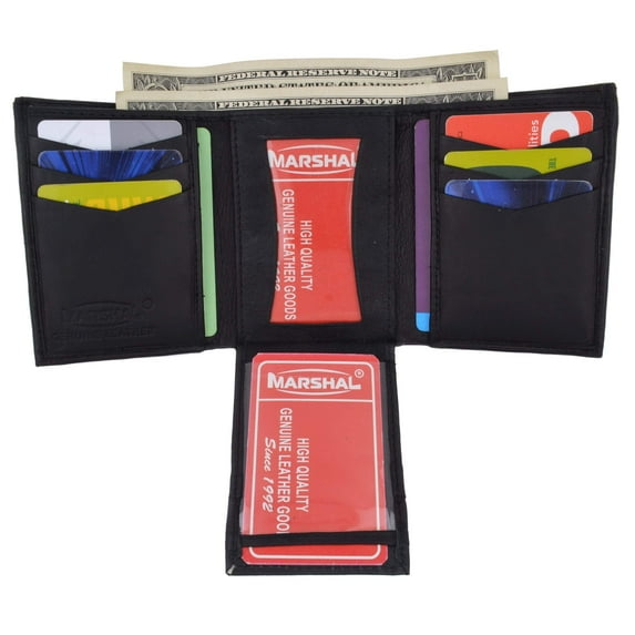 New V-Cut Mens Leather Trifold Wallet W/Card Holder 2855