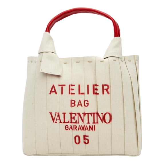 New VALENTINO GARAVANI Small 05 Plisse Edition Sac Atelier Tote Bag Natural