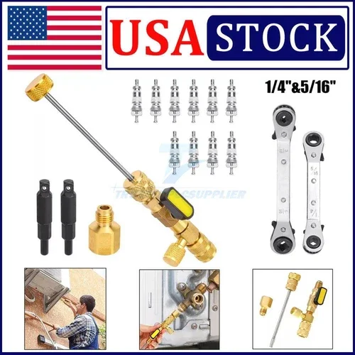 New Valve Core Remover Installer Tool & Hvac Service Wrench Set 1/4 & 5/16 Port