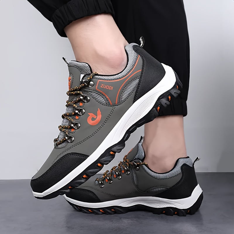 New| VanWeir Black Lace-up Sneakers: Outdoor Men's Hiking Boots, Large Size Fashionable Low-Top Shoes for Comfort and Indoor Fitness Activities and Grip - Ideal for Sports, Daily Wear,