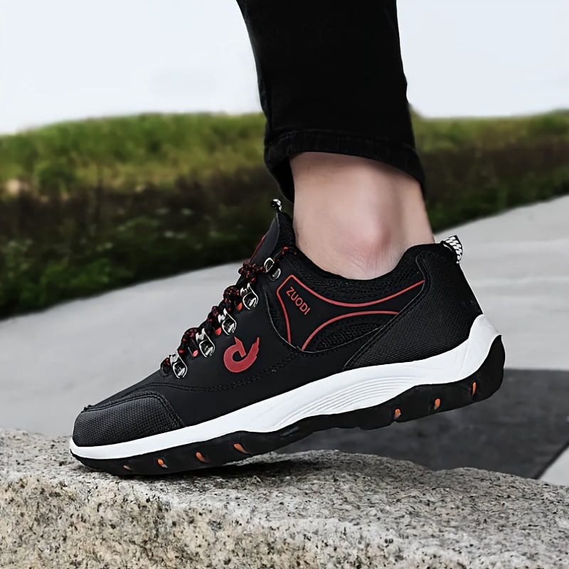 New| VanWeir Black Lace-up Sneakers: Outdoor Men's Hiking Boots, Large Size Fashionable Low-Top Shoes for Comfort and Indoor Fitness Activities and Grip - Ideal for Sports, Daily Wear,