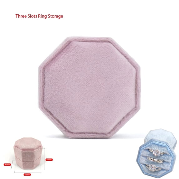 New Velvet Jewelry Box Octagonal Ring Box Double Ring Box Wedding Ring Box with Detachable Lid Jewelry Organizer Storage 8