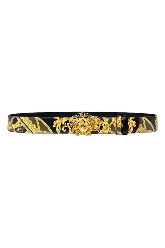 New Versace La Medusa Baroque Reversible Black Gold Calfskin Leather Belt Size 80/32