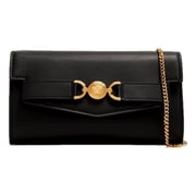 New Versace Medusa 95 Black Leather Wallet on Chain Crossbody Bag with Removable Strap and Gold Hardware Made in Italy