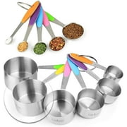New Version! 11 Piece Measuring Cups And Spoons Set by Laxinis World | Sturdy Stainless Steel Stackable 6 Cups and 5 Spoons with Soft Silicone Handles to Measure Dry and Liquid Ingredie
