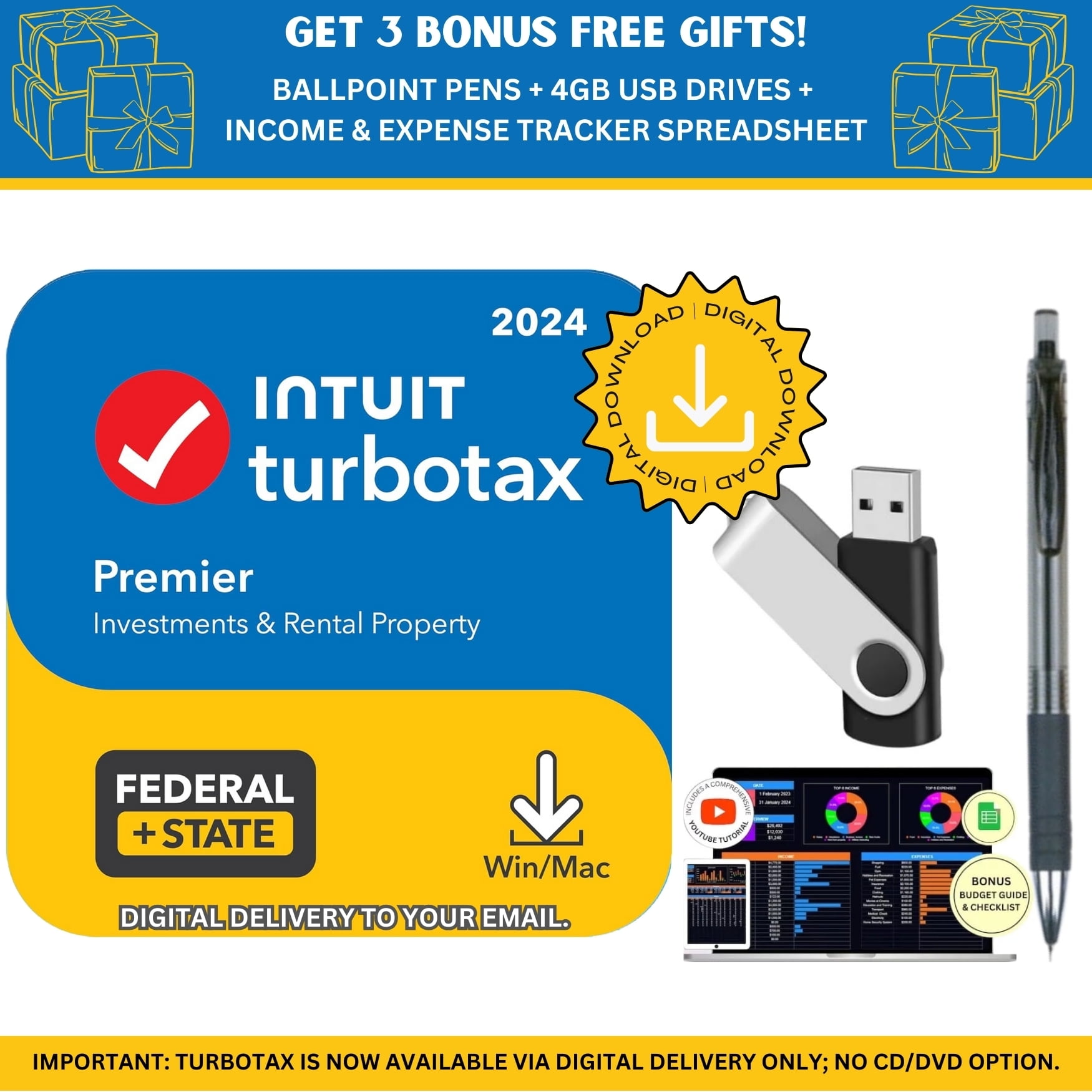 [New Version] TurboTax Premier 2024 Tax Software, Federal & State Tax Return [PC/Mac Download