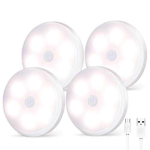 New Version - USB Rechargeable LED Puck Lights 4 Pack,Wireless Under Cabinet Lighting,Touch Dimming Night Light,Under Counter Lighting,Stick-on Closet Lights
