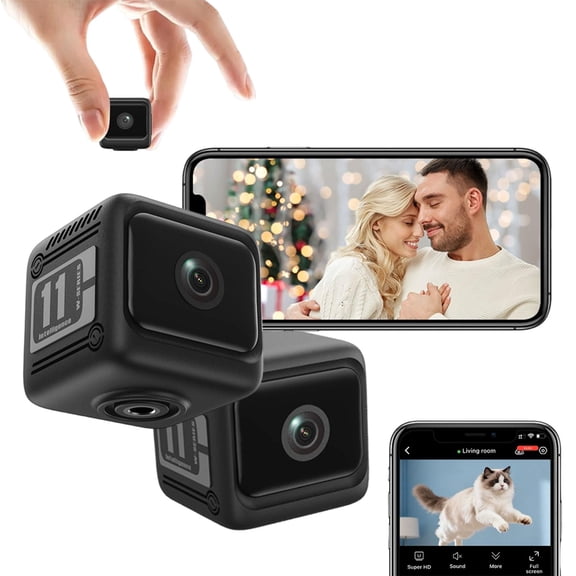 New Version W11 Mini Wireless Security Camera, 1080p WiFi Hidden Cameras with Night Vision, Motor Detection, Remote Recording, App Control for in/Outdoor (Black*2)