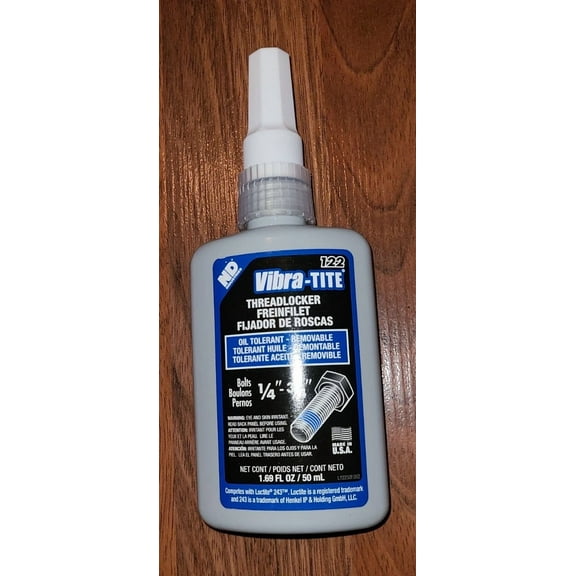 New Vibra-Tite 122 Threadlocker - Oil Tolerant, Removable 1/4-3/4 Bolts 50Ml