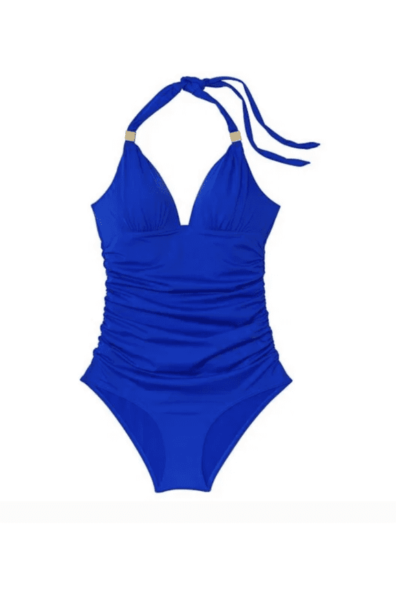 New Victoria's Secret Forever One Piece Swim Suit Navy Blue Ruched Halter XS
