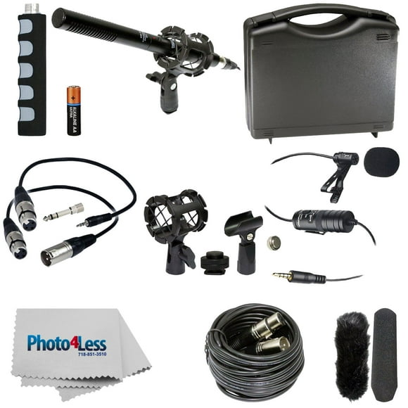 New Vidpro XM-55 15-Piece 11" Condenser Shotgun Video & Broadcast Microphone Kit With Vidpro XM-L Wired Lavalier Condenser Microphone 20' Audio Cable for Canon Nikon Sony DSLR Camera Camcorders Smartp