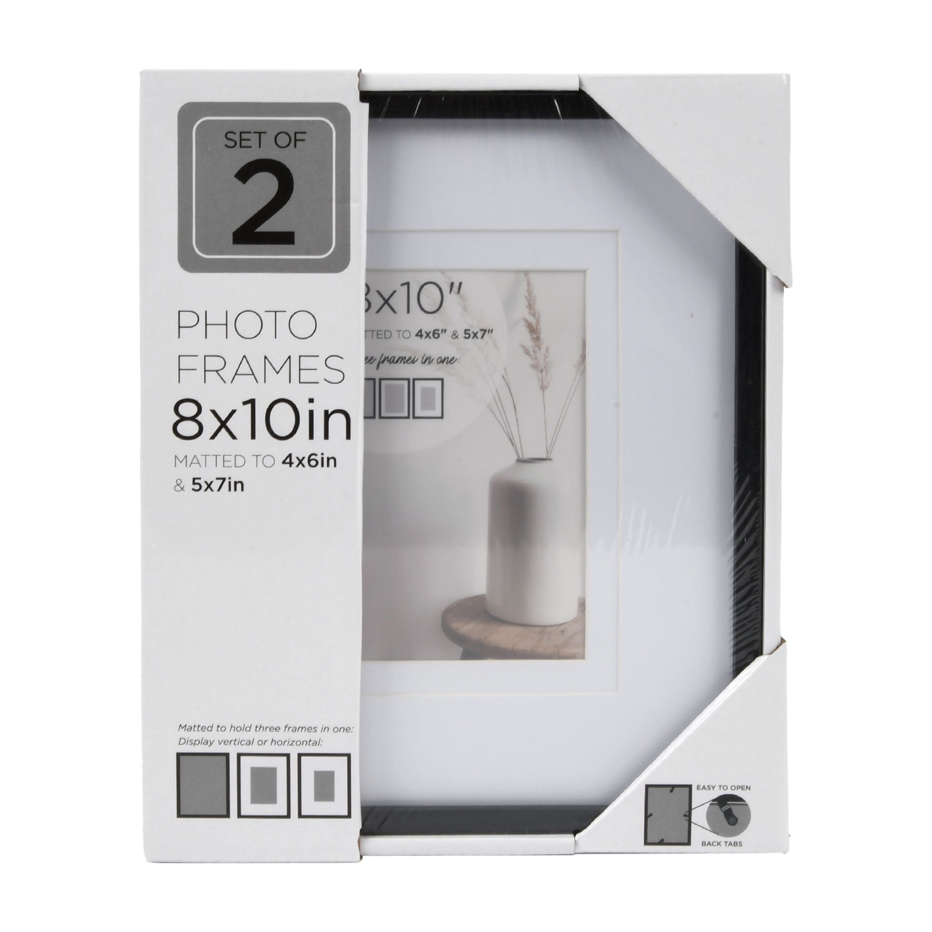 New View Dakota 8x10" Double Mat Picture Frame, Set of 2 Frames 5x7" or 4x6" Photos, Wall or