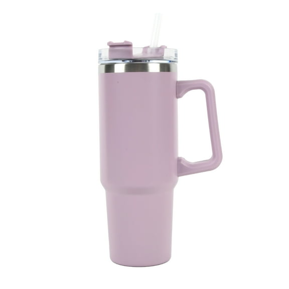 New View Gifts 30oz Tumbler Mug with Lid and Straw, Reusable Insulated Mug with Handle, Stainless Steel Tumbler for Iced & Hot Beverages, Lavender